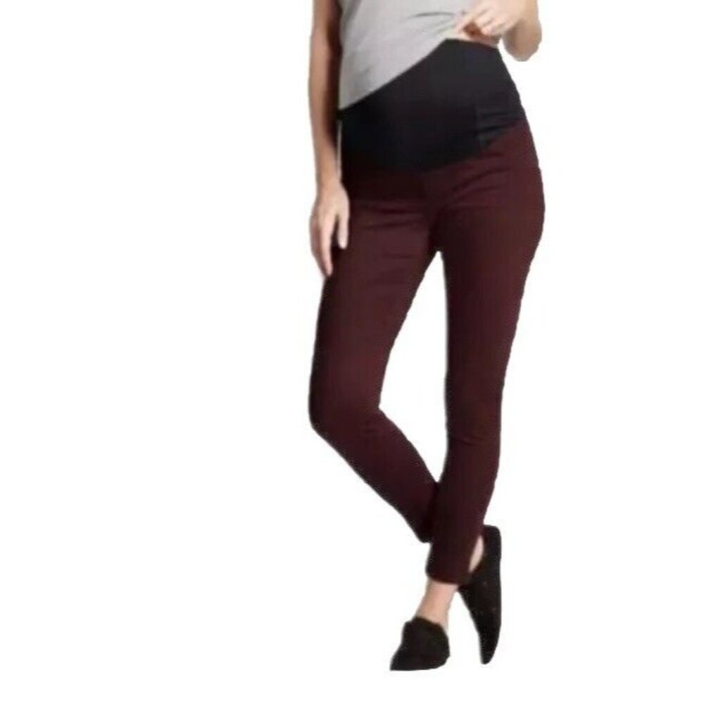 ISABEL MATERNITY CROSSOVER PANEL SKINNY JEANS BURGUNDY CORDUROY 10/30R 29"